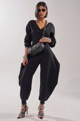COMFY COZY SWEATSHIRT JUMPSUIT IN BLACK