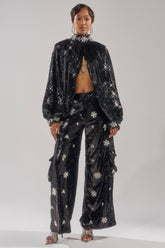 DAZZLING HOLIDAY SEQUIN WIDE LEG CARGO PANT