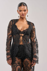 SUPER LUXE LACE TIE-FRONT BLOUSE