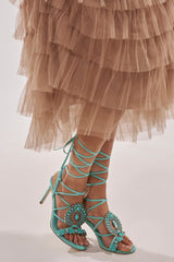 AKIRA GOLD CLIPSE AQUA HARDWARE EMBELLISHED STILETTO SANDAL