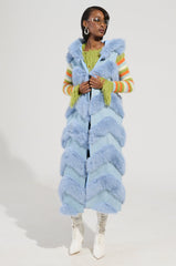 JEMI MIX MATERIAL FAUX FUR VEST IN DENIM