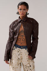 FEELING RICH FAUX LEATHER BUTTON DOWN