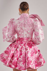 RENAISSANCE TWO-TONE BROCADE MINI DRESS IN PINK