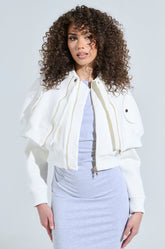 LYNX LAYERED BOMBER JACKET IN IVORY