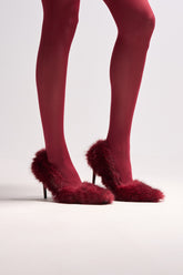 AZALEA WANG KURT BURGUNDY FUR EMBELLISHED PUMP