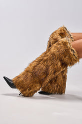 AZALEA WANG LANGLEYE BROWN THIGH HIGH FUR LUXE BOOT