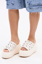 AZALEA WANG SERGO BONE EMBELLISHED CHUNKY SANDAL