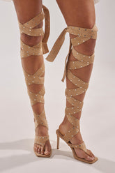 AZALEA WANG SODALITE NUDE FAUX SUEDE LACE UP SANDAL