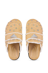 AZALEA WANG KORYNN BEIGE EMBELLISHED RAFFIA FLAT