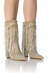 AZALEA WANG RENTLESS SILVER SAGE DENIM DIAMOND DRIP BOOTIE