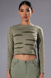 COME AROUND DISTRESSED LONG SLEEVE TOP