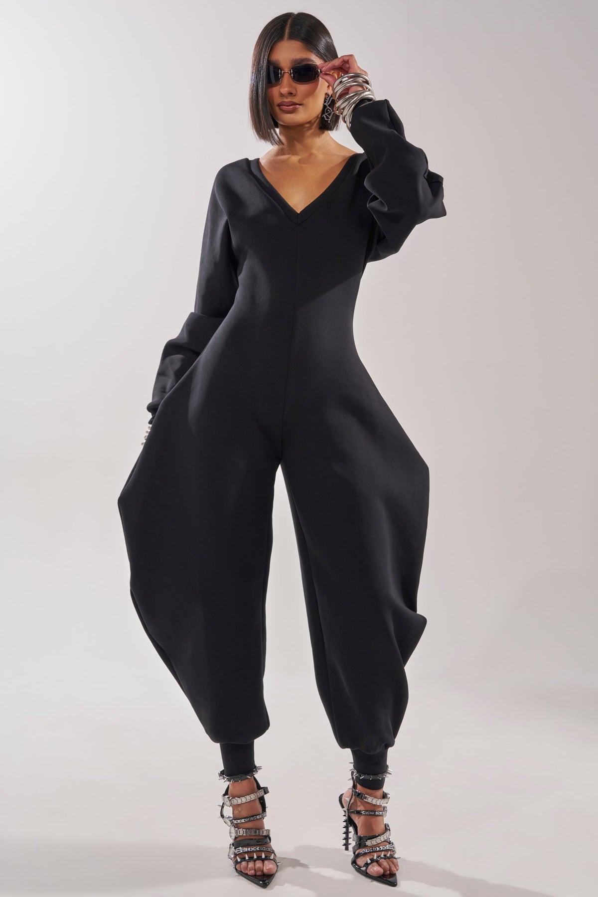 COMFY COZY SWEATSHIRT JUMPSUIT IN BLACK