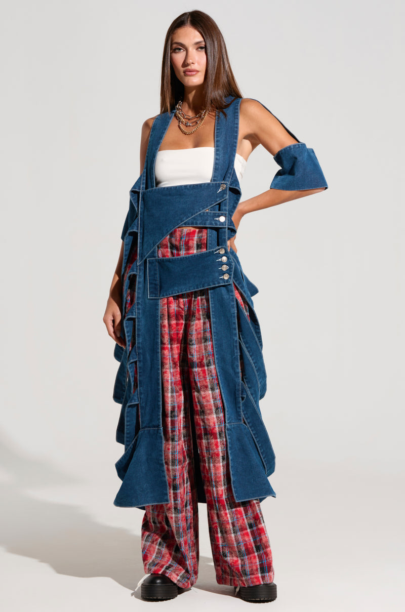 PLAID SWAGGER SLACKS IN RED MULTI
