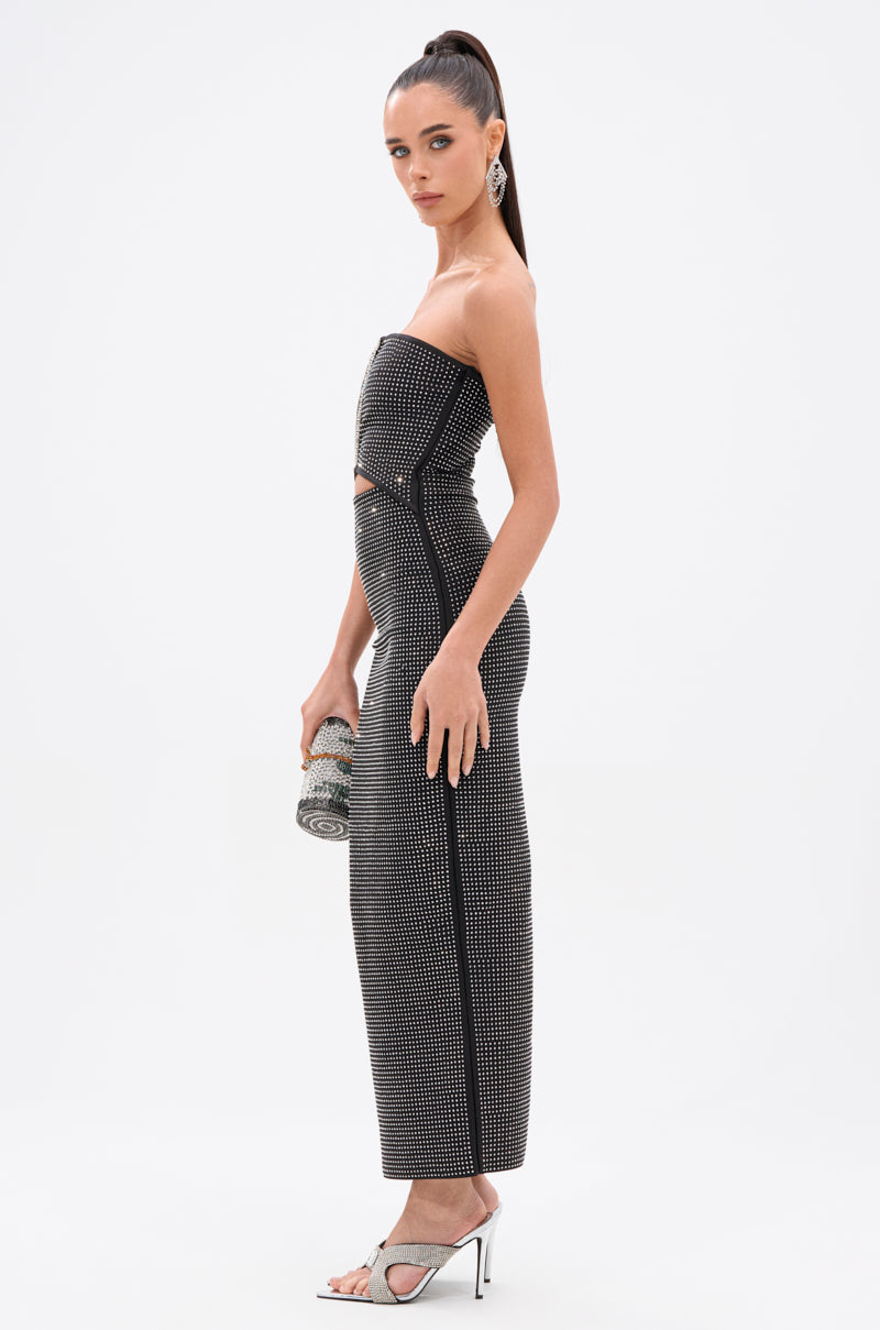ALINA RHINESTONE MIDI DRESS