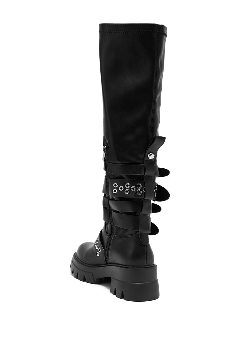 AZALEA WANG CORDOVAN BLACK BELTED BOOT