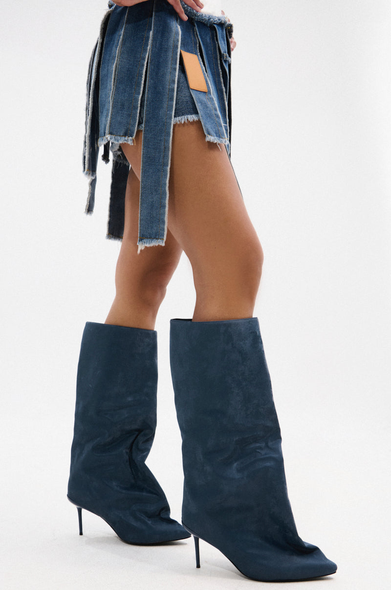 AZALEA WANG COUTURE CRAZY BLUE LUXE SHINE LOOK BOOT