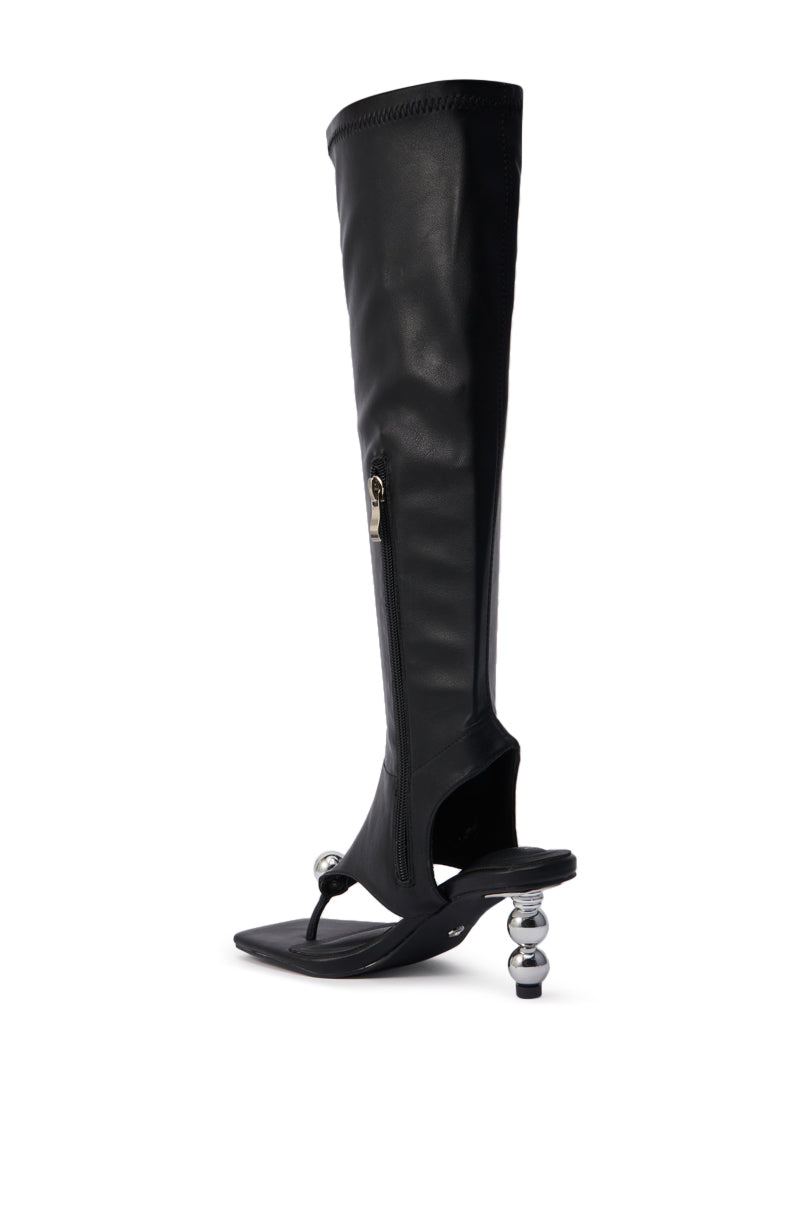 AZALEA WANG DIPPIN DOT BLACK STRETCH SANDAL BOOT