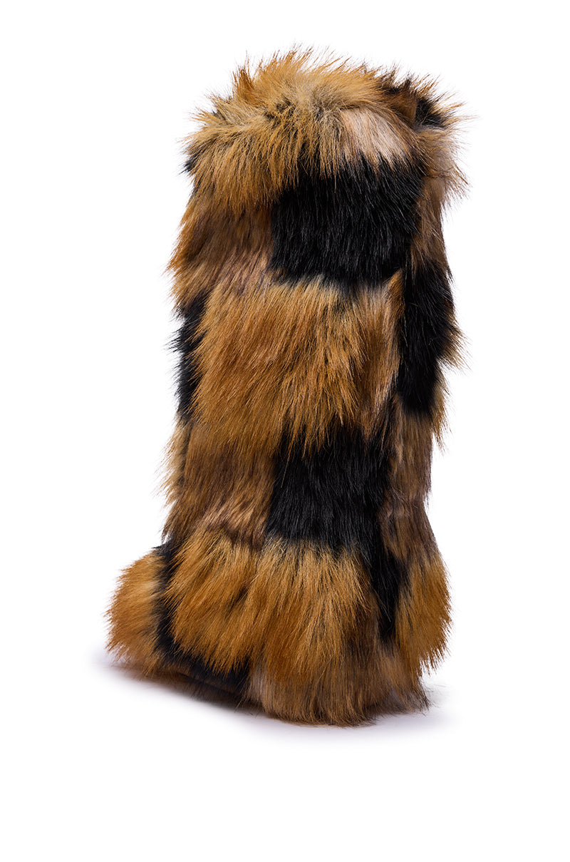 AZALEA WANG FENNEC MULTI PATCH WORK FUR KNEE HIGH BOOT