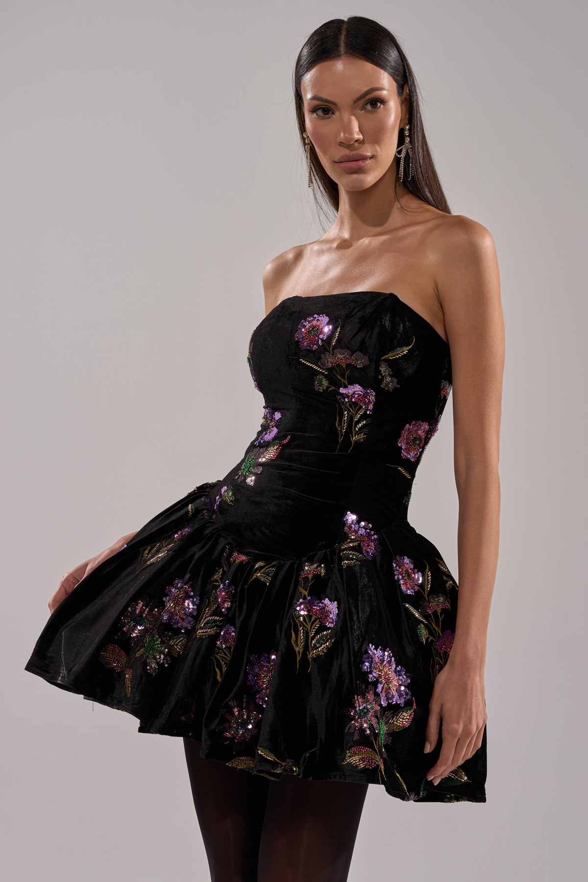 LATE NIGHT GARDEN PARTY VELVET MINI DRESS