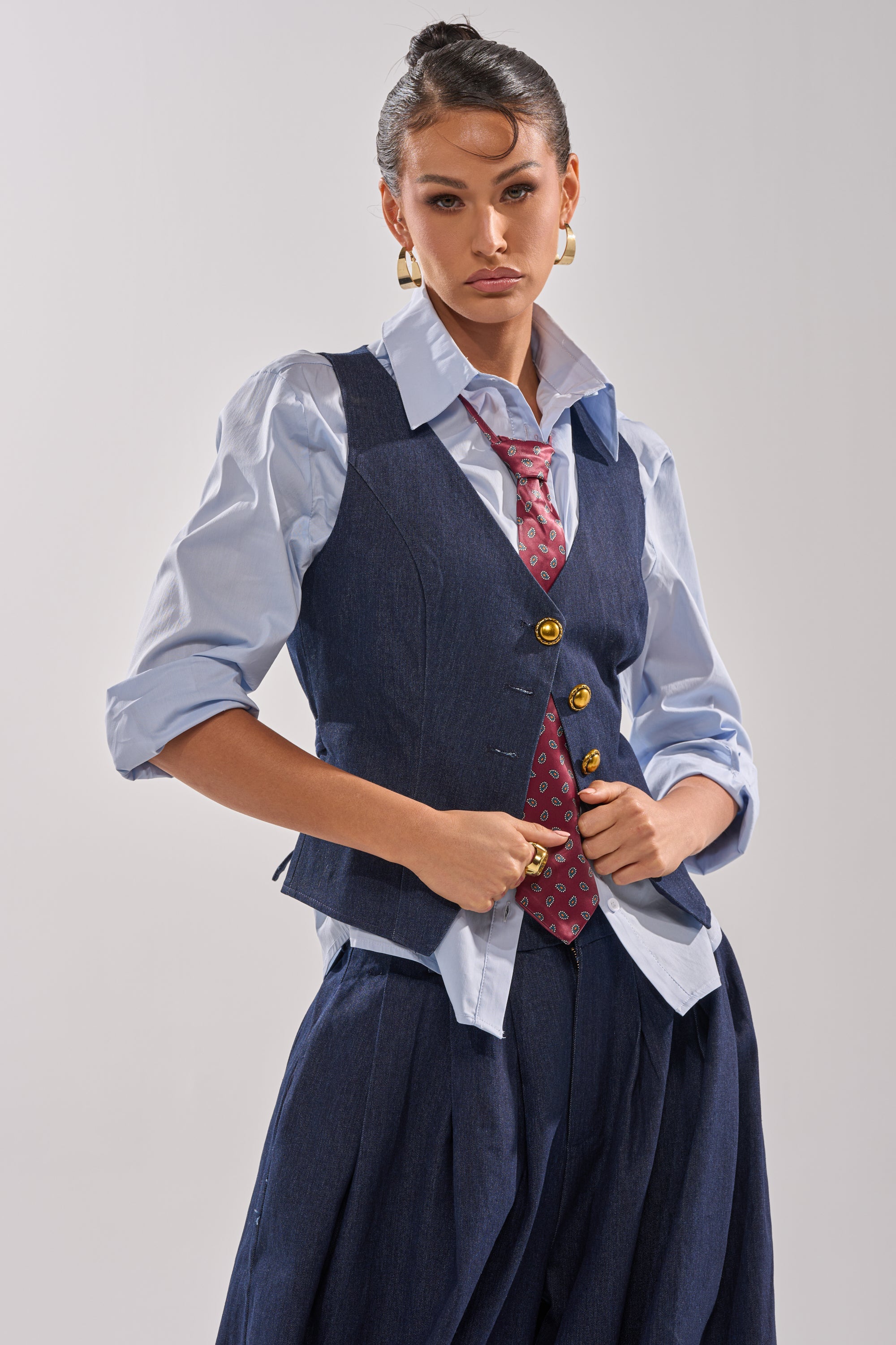 BUSINESS IN THE FRONT BUTTON DOWN