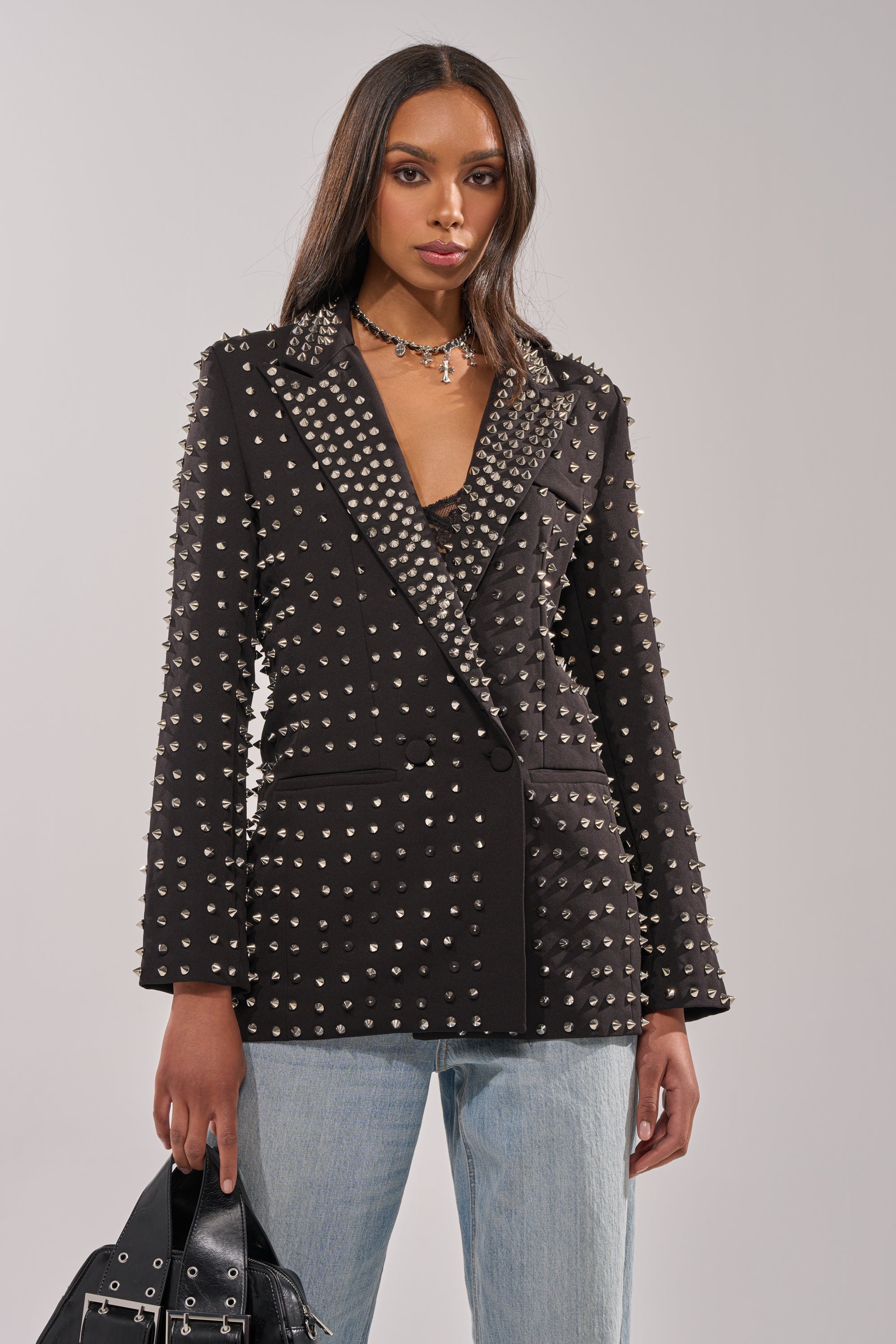 SUGAR AND SPICE SPIKED STUD BLAZER