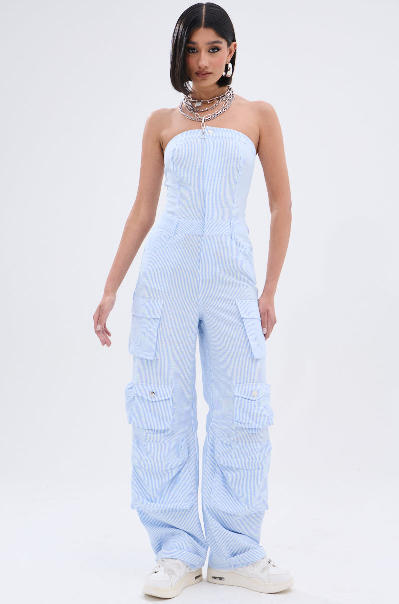 SUCKER FOR YOU SEERSUCKER JUMPSUIT