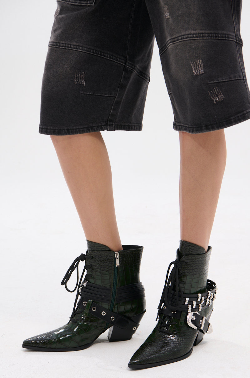 AZALEA WANG JAVELIN GREEN WESTERN BOOTIE
