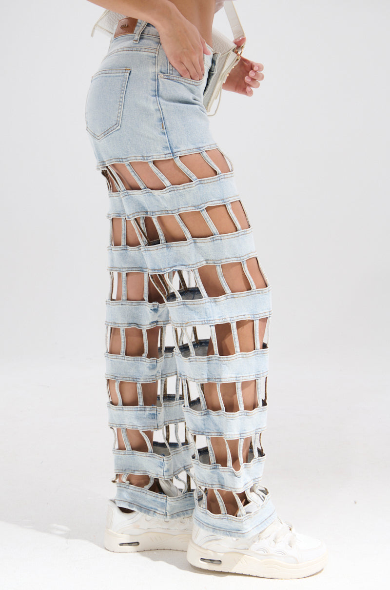 CAGED WIDE LEG DENIM