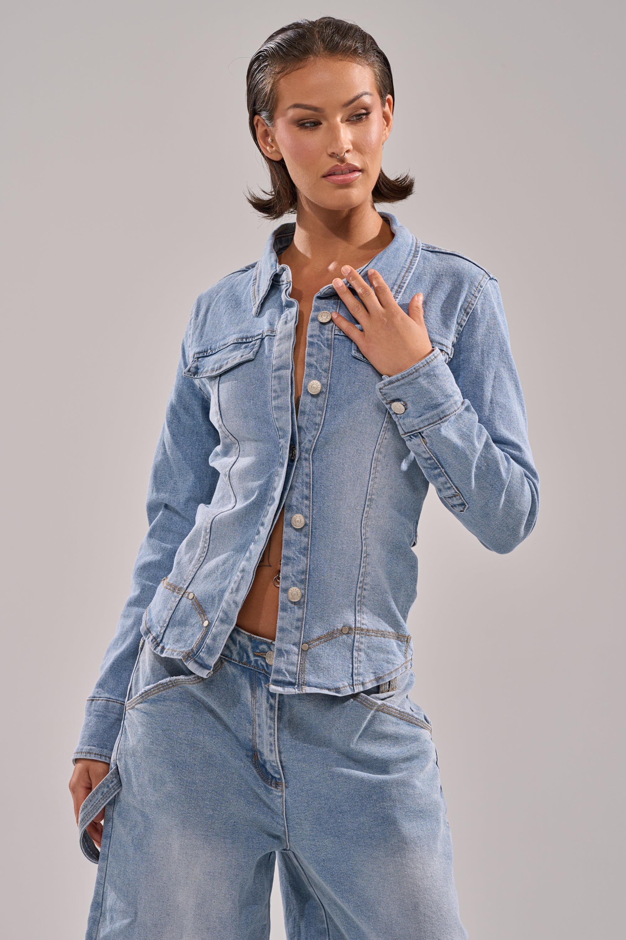 ROCK MY WORLD DENIM BUTTON DOWN