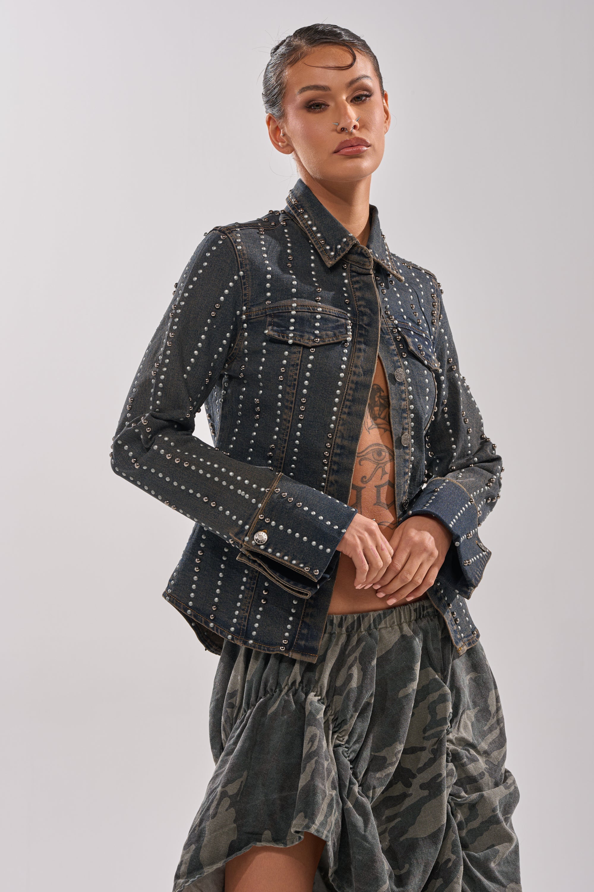 VANJA STUDDED DENIM BUTTON DOWN