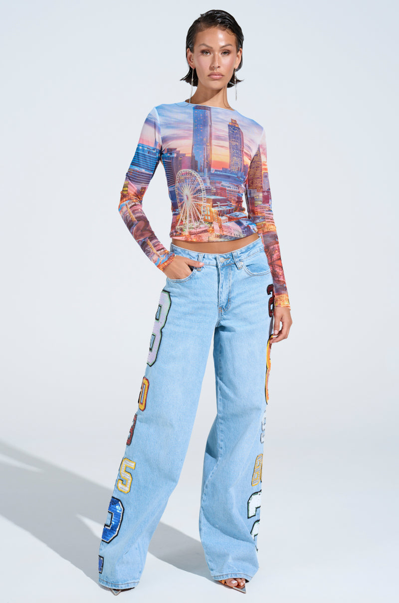 CITY LIGHTS MESH LONG SLEEVE TOP