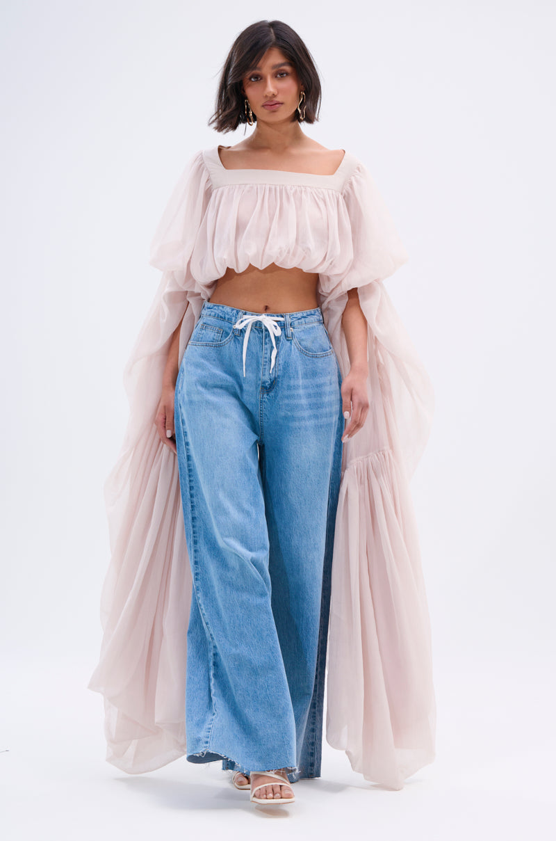SLOUCHY SQUARE NECK LONG SLEEVE BLOUSE TOP