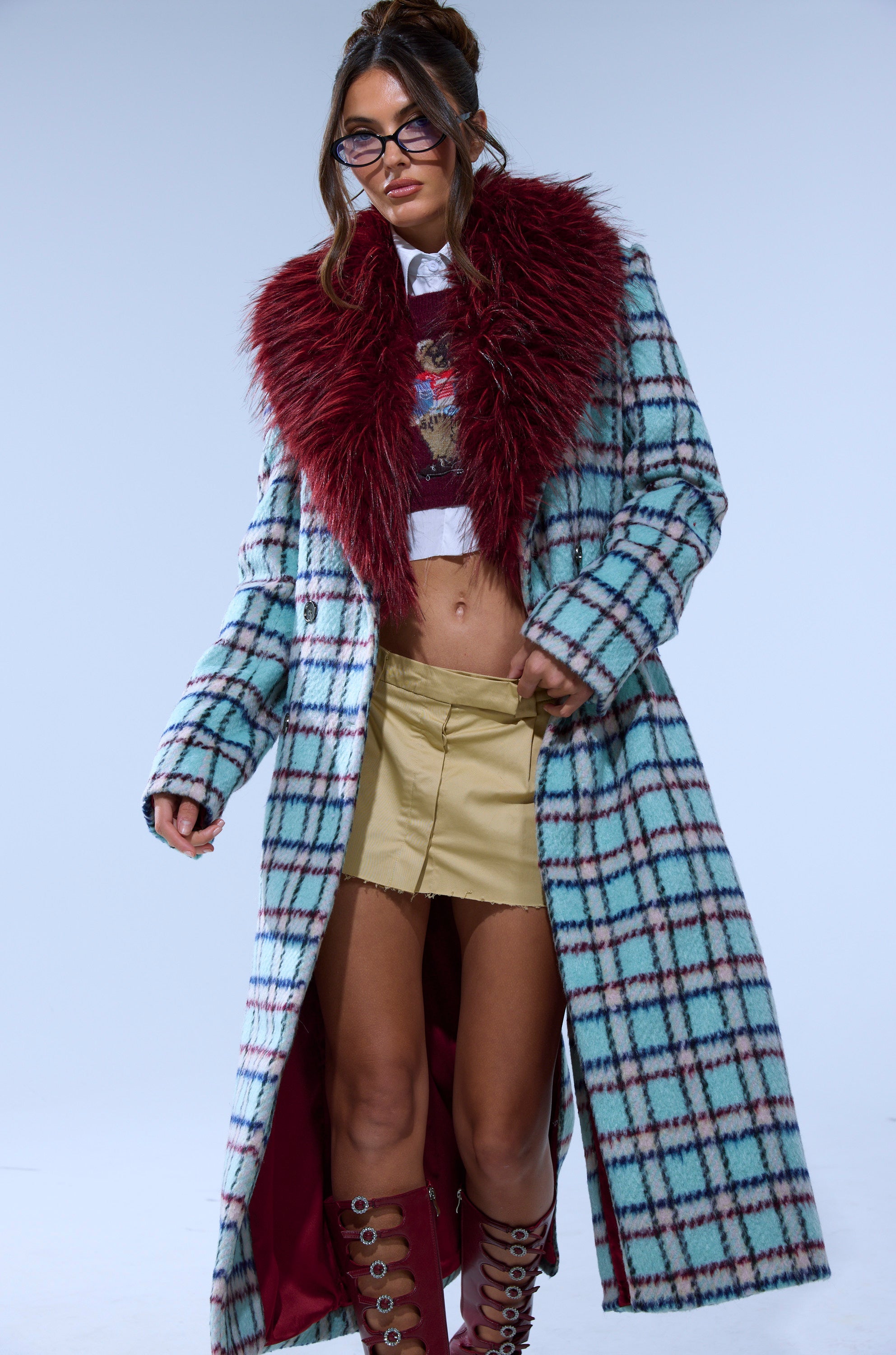 TEA FOR TWO FUR TRIM TRENCH IN BLUE