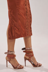 AKIRA GOLD KADINKSY COGNAC MULTI SNAKE MATERIAL STILETTO SANDAL