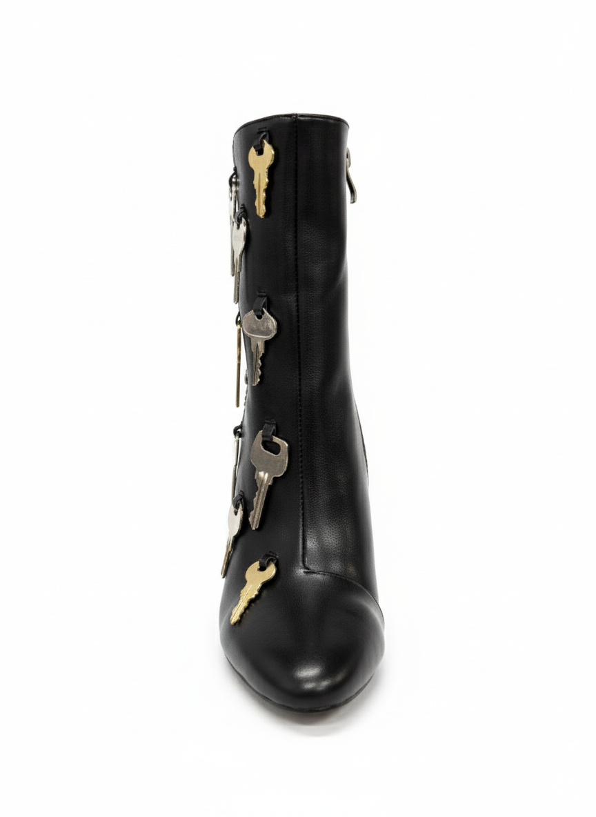 AZALEA WANG LOCKLAN BLACK KEY EMBELLISHED CHUNKY BOOTIE