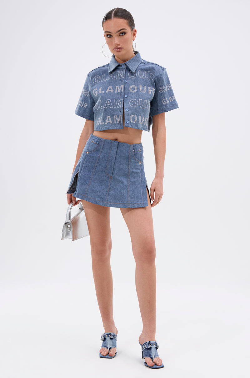 GLAM SQUAD DENIM BUTTON DOWN