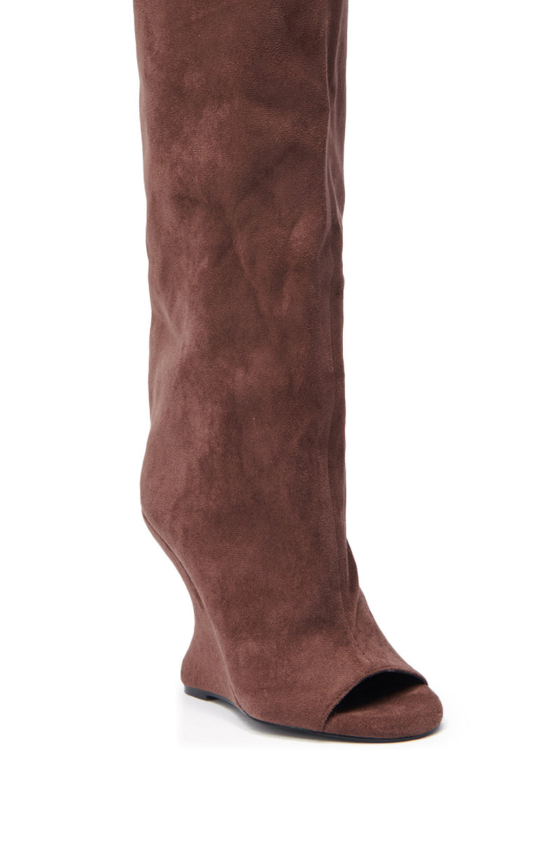 AZALEA WANG VINCENT BROWN SUEDE OPEN TOE BOOT