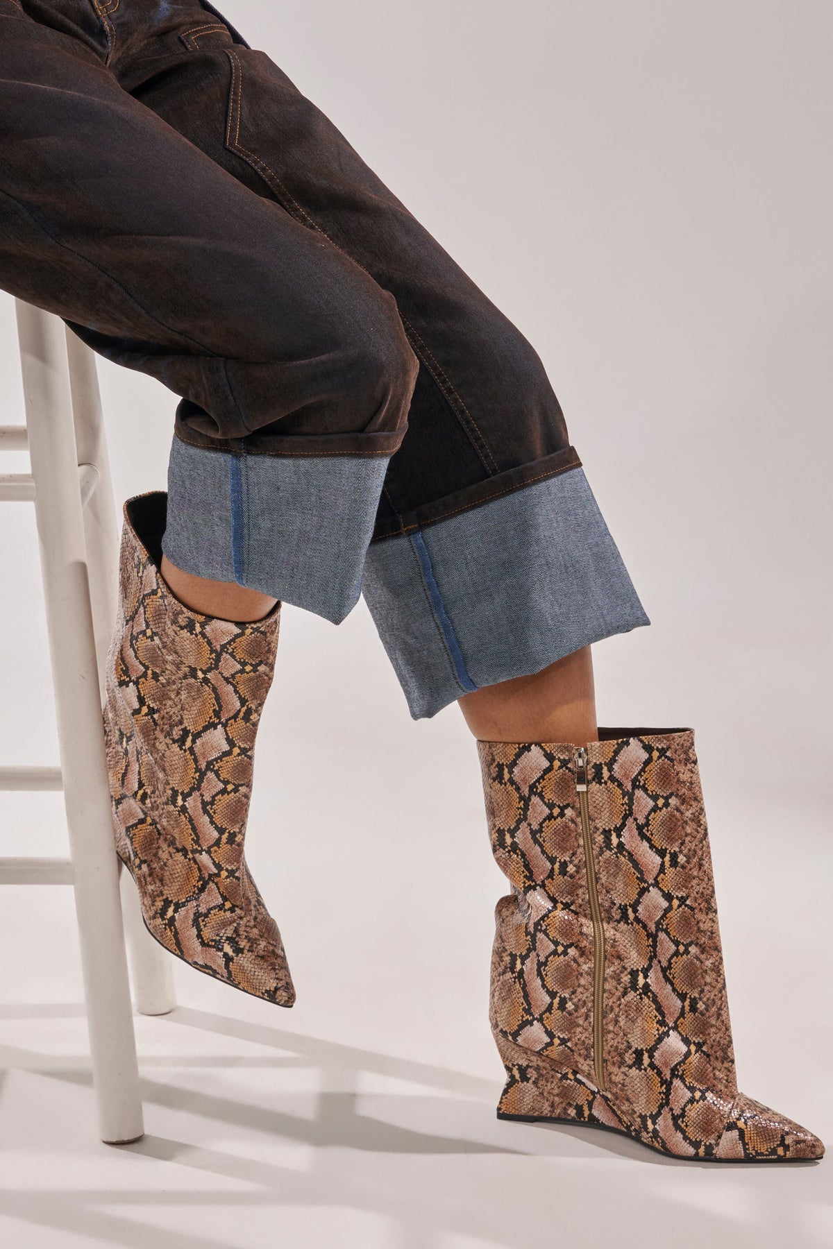 AZALEA WANG VINCI SNAKE PU PRINT WEDGE BOOTIE