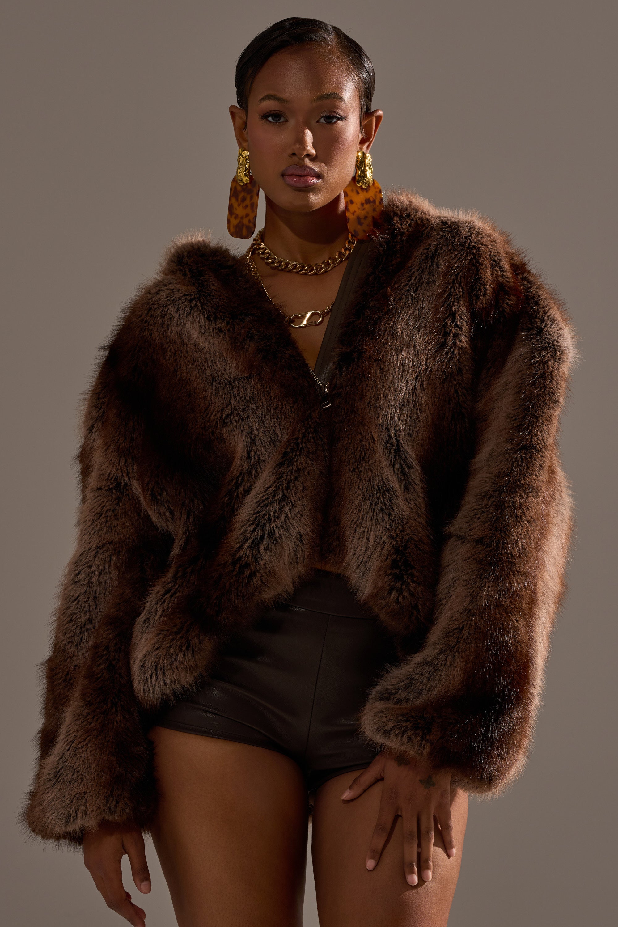 NATURAL INSTINCTS HOODED FUR BOMBER