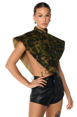 ARIA CAMO PRINT MOCK NECK TRIANGLE BLOUSE