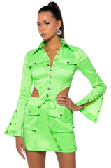 ARIELLE OPEN BACK CARGO MINI DRESS IN LIME