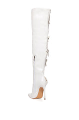 AZALEA WANG EFFIE WHITE FLOWER EMBELLISHED BOOT