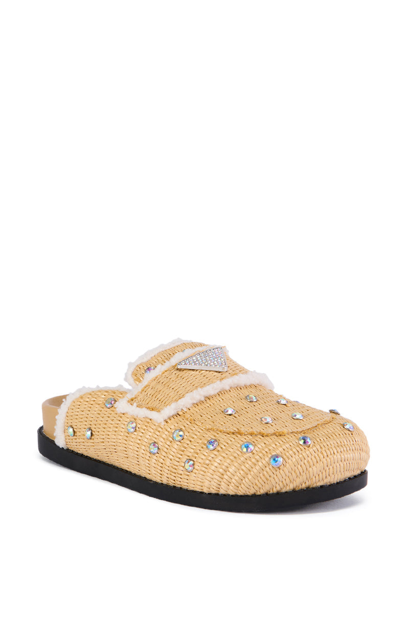 AZALEA WANG KORYNN BEIGE EMBELLISHED RAFFIA FLAT