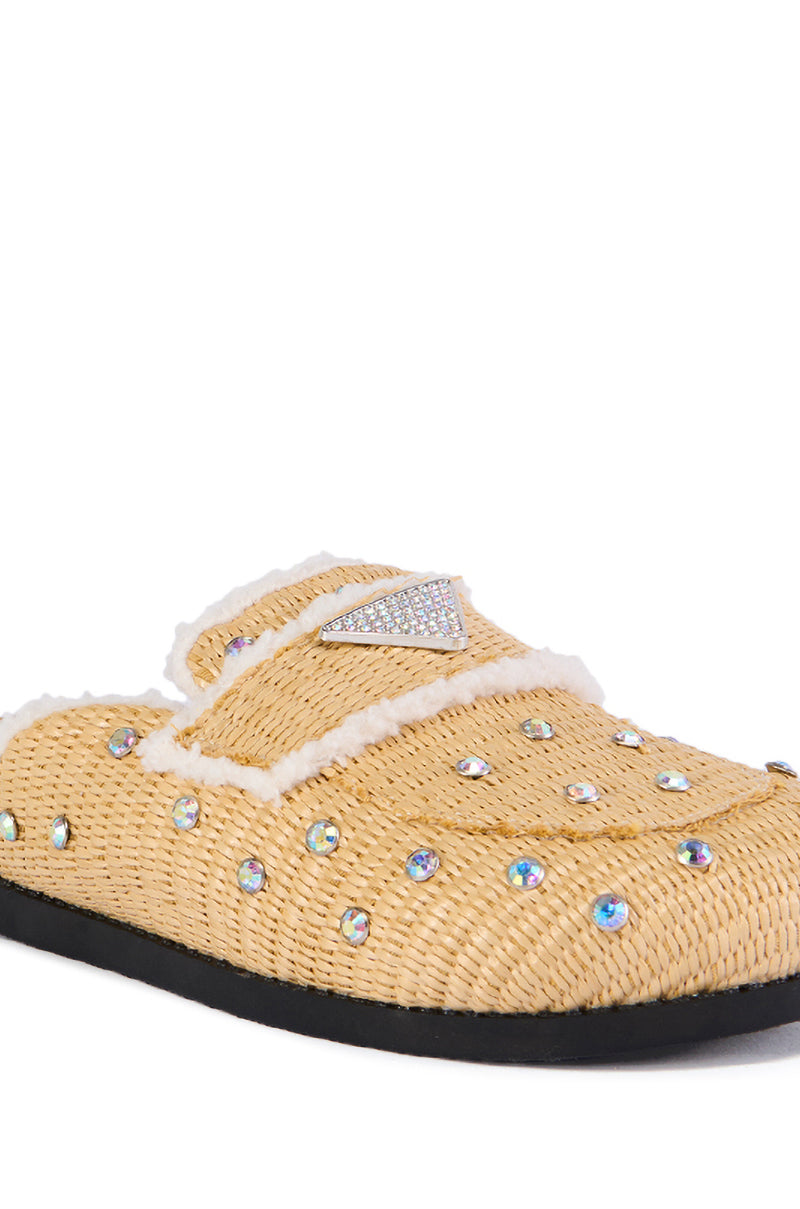 AZALEA WANG KORYNN BEIGE EMBELLISHED RAFFIA FLAT
