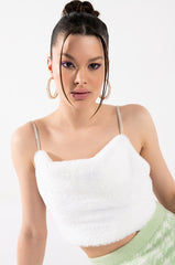 BIG SOFTIE RHINESTONE STRAP PLUSH CROP TOP