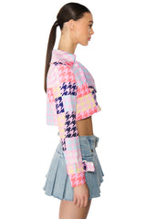 BLEEKER STREET HOUNDSTOOTH PRINT CROP BLAZER