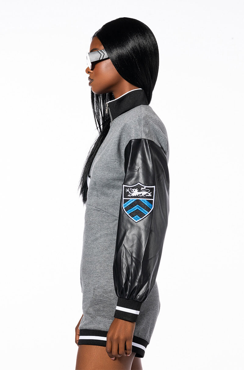 COLLEGIATE TEAM CAPTAIN LONG SLEEVE ZIPPERED MOCK NECK ROMPER