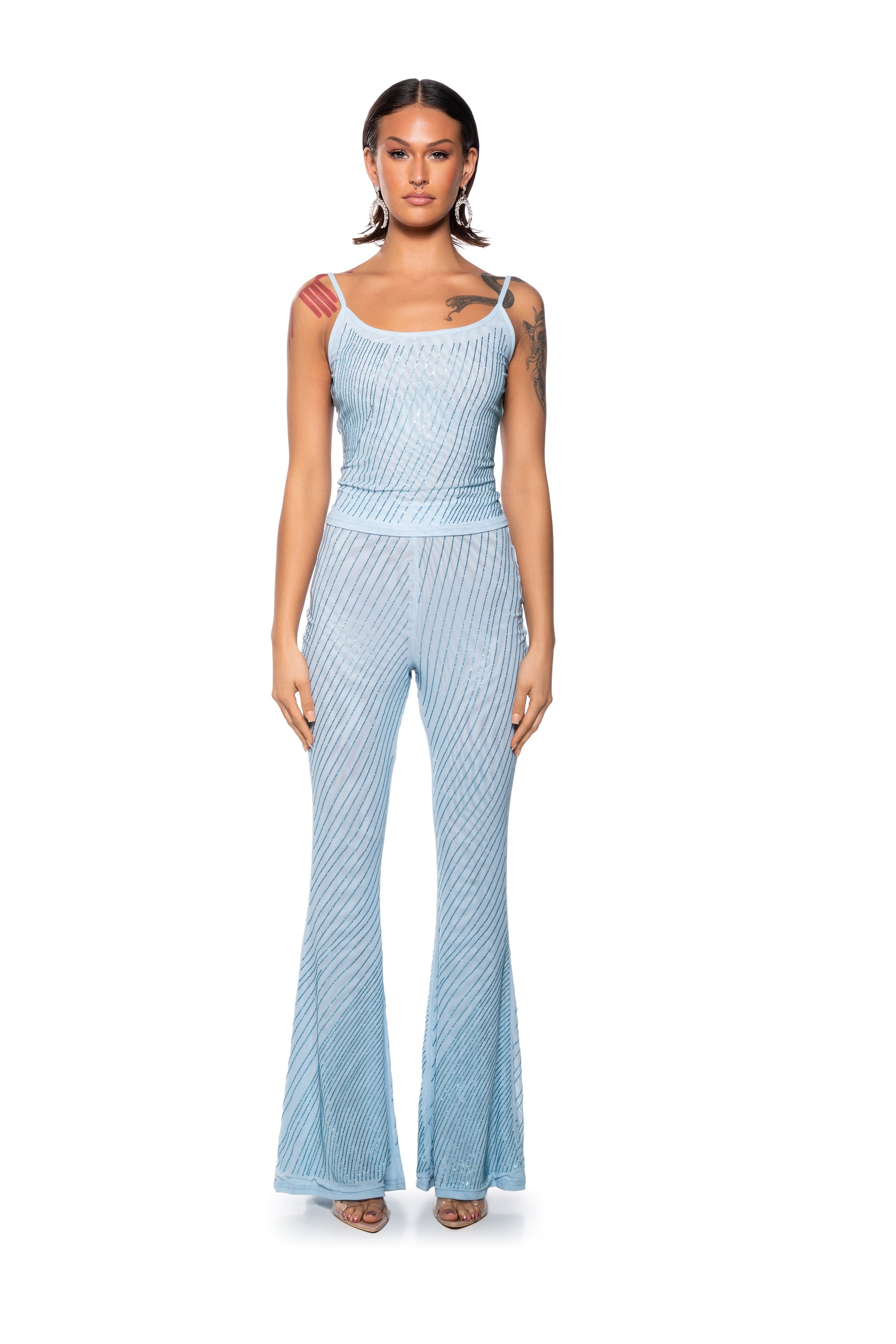 CUFF IT SLEEVELESS EMBELLISHED MESH TANK