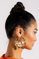 FUCK OFF BAMBOO HOOP EARRING