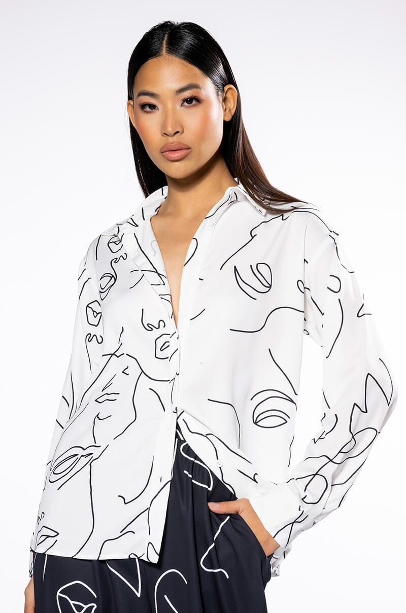 FACES BUTTON DOWN BLOUSE